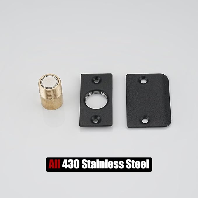 JQK Closet Magnetic Door Ball Catch Hardware, 430 Stainless Steel Catch Adjustable with Strike Plate, Black Finish 8 Pack, HBC120-BK-P8