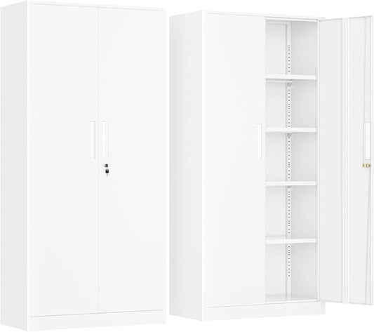 INTERGREAT Metal Lockable Storage Cabinet, 72” H Storage Cabinets with 2 Doors and 4 Adjustable Shelves for Office, Home, Garage, Pantry (Assembly Required, White)