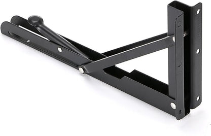 Sumnacon Sturdy Folding Shelf Brackets - Heavy Duty Metal Triangle Table Bench Folding Shelf Brackets, 2 Pcs Folding Shelf Hinge Wall Mounted (12 Inch, Black)