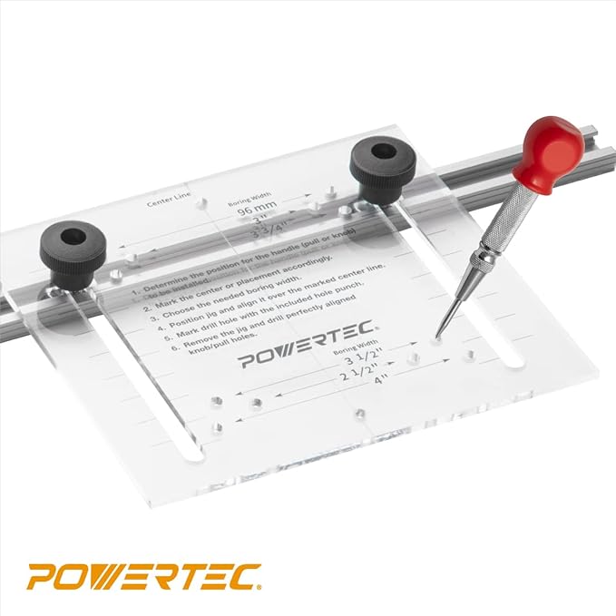POWERTEC 72223 Cabinet Hardware Jig w/Drawer Front Installation Clamps Kit, Precision Marking System and Drawer Face Clamp for Installing Pulls, Knobs, Handles on Cabinet & Drawer