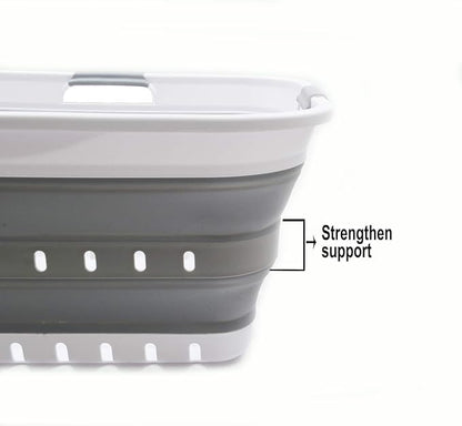 SAMMART 42L (11 gallon) Collapsible Plastic Laundry Basket - Foldable Pop Up Storage Container/Organizer - Space Saving Hamper/Basket (1, White/Grey)
