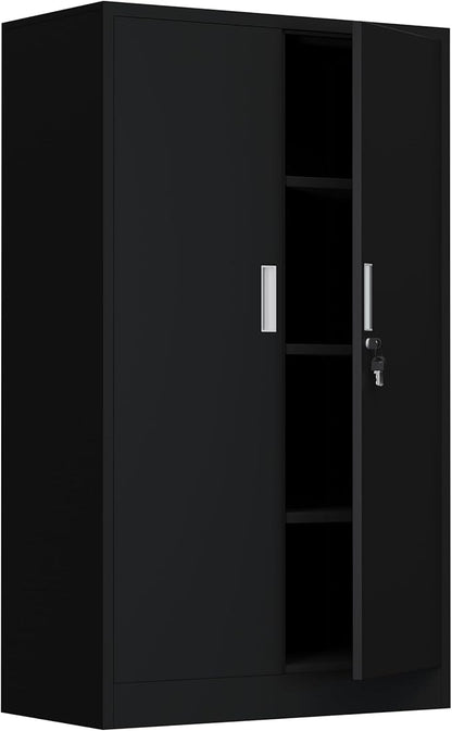 Metal Storage Cabinet with Locking Doors and Adjustable Shelves, 53.5-Inch Tall Lockable Storage Cabinets for Home Office Garage Kitchen Pantry (Black)