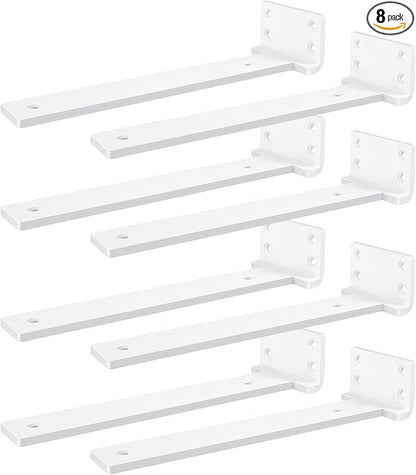 Heavy Duty Shelf Brackets, Floating Shelf Bracket 6 inch 8 Pack L Brackets for Shelves White Metal Support Bracket for DIY Decorative with Screws