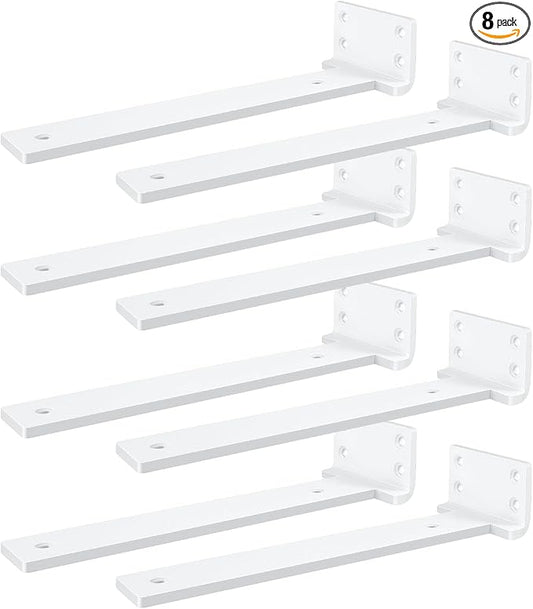 Heavy Duty Shelf Brackets, Floating Shelf Bracket 8 inch 8 Pack L Brackets for Shelves White Metal Support Bracket for DIY Decorative with Screws