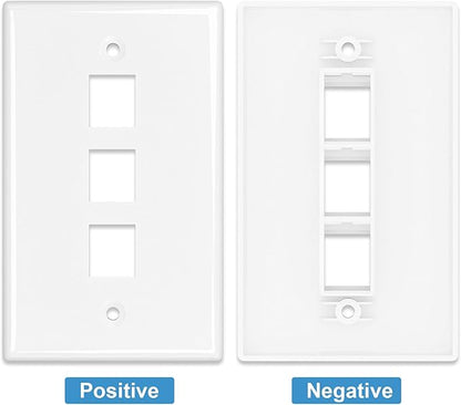 Iwillink 10Gbps Ethernet Wall Plate CAT6A, 3-Port Keystone Wall Plate and Jack Outlet, RJ45 Wall Plates with Single Gang Low Voltage Mounting Bracket - 1 Pack