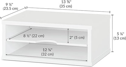Ballucci File Organizer, 2-Tier Document Paper Sorter, Stackable Wood Desk Organizer Mail Holder, Monitor Stand with Storage Shelves, White