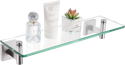 KOKOSIRI Floating Shelf Bathroom Wall Mount Shelves 12-Inch for Bedroom, Living Room, Kitchen, Small Hanging Rack Brushed Stainless Steel B1105BR-L12