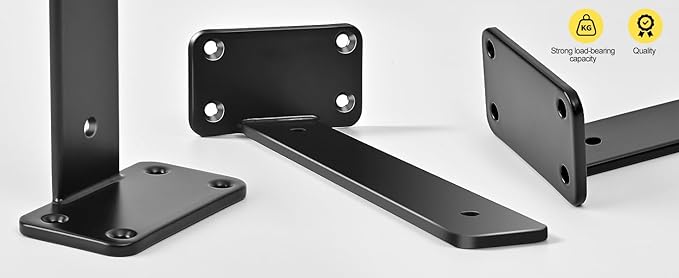 4 Pack - 5 inch Black Hidden L Shelf Bracket (1/5 Inch Thicked) Iron Floating Shelf Brackets Rustic Industrial Metal Brackets for Shelf Support