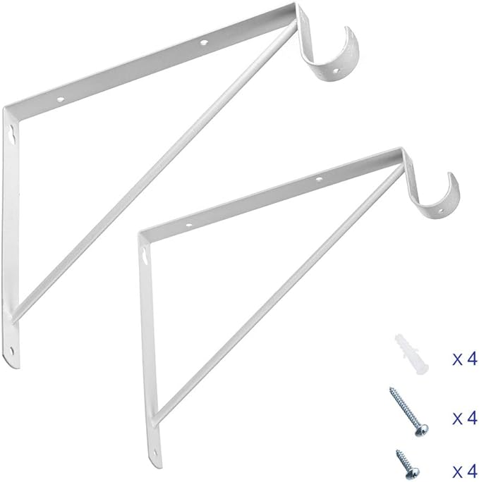4 Pcs Shelf and Rod Brackets, Wall Mounted Shelf Supports White,SRB300
