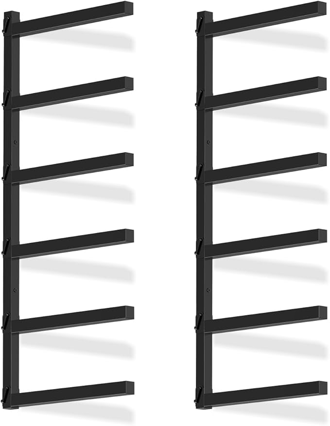 Tuenort 6-Level Lumber Rack, Wall Mount Wood Organizer and Lumber Storage Rack, Wall Storage Rack for Garage Indoor & Outdoor, Black