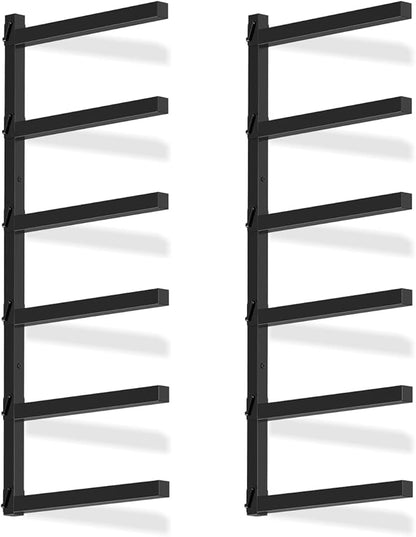 Tuenort 6-Level Lumber Rack, Wall Mount Wood Organizer and Lumber Storage Rack, Wall Storage Rack for Garage Indoor & Outdoor, Black