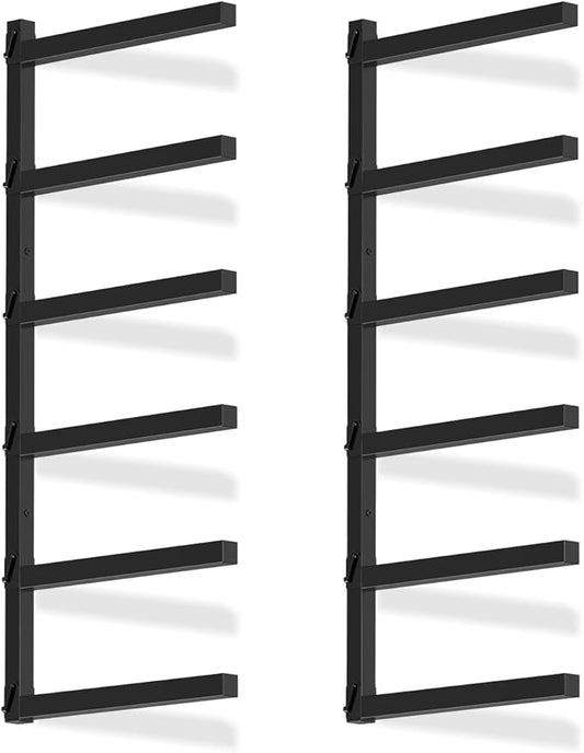 Tuenort 6-Level Lumber Rack, Wall Mount Wood Organizer and Lumber Storage Rack, Wall Storage Rack for Garage Indoor & Outdoor, Black