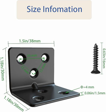 Black Stainless Steel Shelf Bracket,Joint Right Angle Bracket,L Shape Heavy Duty Metal Corner Brace Shelf Supporter for Wood Aufuga (20, 1.5x1.2x1.2)