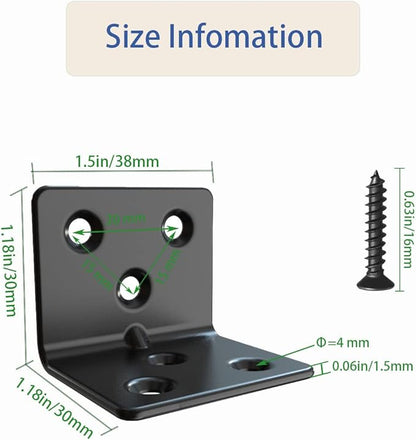 Black Stainless Steel Shelf Bracket,Joint Right Angle Bracket,L Shape Heavy Duty Metal Corner Brace Shelf Supporter for Wood Aufuga (20, 1.5x1.2x1.2)