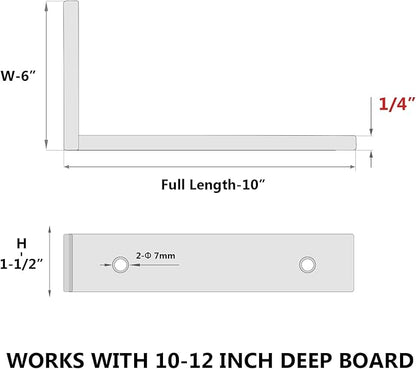 8-Pack 10 Inch Heavy Duty Shelf Brackets, Premium Floating L Bracket for Wall, Kitchen, Mantel Shelves Support | Quarter Inch (1/4") Thick | Black Powder Coated Steel
