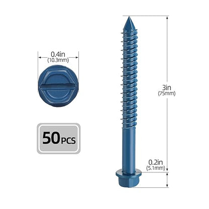1/4" x 3" Concrete Screws, 50 PCS Blue Hex Washer Head Concrete Screws Anchor Kit with Drill Bit and Hex Bit Socket, for Masonry, Cement, Block, Brick or Stucco