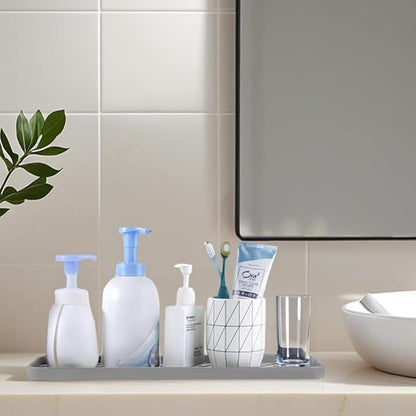 Silicone Organizer Tray for Kitchen Sinks and Bathrooms. Dishwasher-Safe, Non-Slip Countertop Tray, Bathroom Drawer Organizer Trays. Perfect for Makeup & Trinkets (Gray L 1PC)