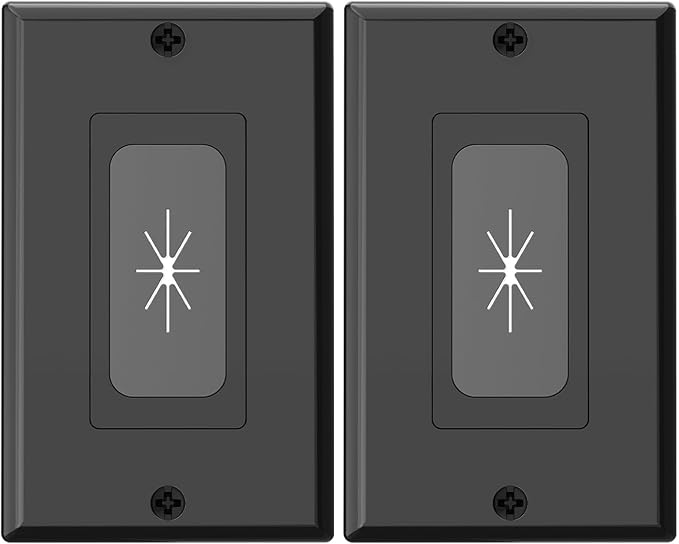 VCELINK Black Single-Gang Wall Plate Cable Pass-Through, Decorator Wall Plate Cover, Flexible Rubber Wall Grommet Insert for Low Voltage Cables, Wall Mount TV & Home Theater System (Black - 2 Pack)