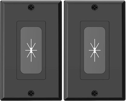 VCELINK Black Single-Gang Wall Plate Cable Pass-Through, Decorator Wall Plate Cover, Flexible Rubber Wall Grommet Insert for Low Voltage Cables, Wall Mount TV & Home Theater System (Black - 2 Pack)