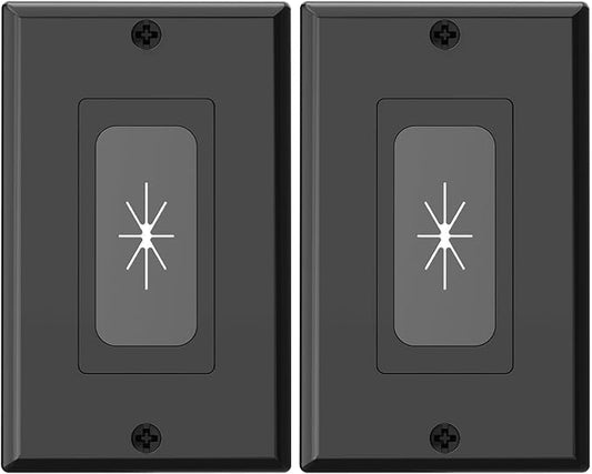VCELINK Black Single-Gang Wall Plate Cable Pass-Through, Decorator Wall Plate Cover, Flexible Rubber Wall Grommet Insert for Low Voltage Cables, Wall Mount TV & Home Theater System (Black - 2 Pack)