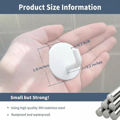 Adhesive Hooks Heavy Duty Waterproof in Shower Hooks for Hanging Loofah, Towels, Clothes for Bathroom Removable Adhesive Wall Hooks Door Hook Stainless Steel Stick on Hooks 4 Pcs (White)