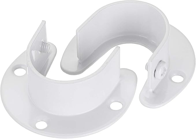 OwnMy 6 Packs Closet Rod End Supports Brackets 1-1/4" Curtain Flange Rod Holder, U Shaped Stainless Steel Closet Pole Sockets Opening Flange Rod Bracket for Closet Shelf Wardrobe Shower Curtain, White