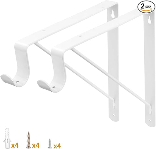 Yarssihha 2 Pack Closet Rod Bracket, 12 x 10.4 Inch Wall Mounted Closet Shelf Bracket, White Closet Rod Support Bracket with Screws