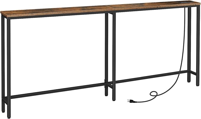 HOOBRO 70.9" Narrow Console Table with Charging Station, 5.9" Sofa Table with 2 Power Outlets and USB Ports, Long Entryway Tables Behind Couch Table, for Hallway, Livingroom, Rustic Brown BF185UXG01G1