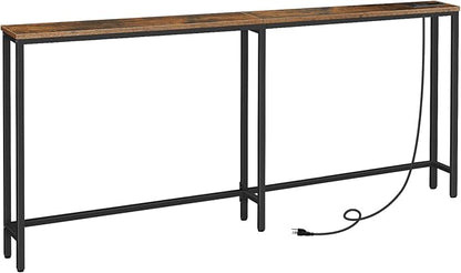 HOOBRO 70.9" Narrow Console Table with Charging Station, 5.9" Sofa Table with 2 Power Outlets and USB Ports, Long Entryway Tables Behind Couch Table, for Hallway, Livingroom, Rustic Brown BF185UXG01G1