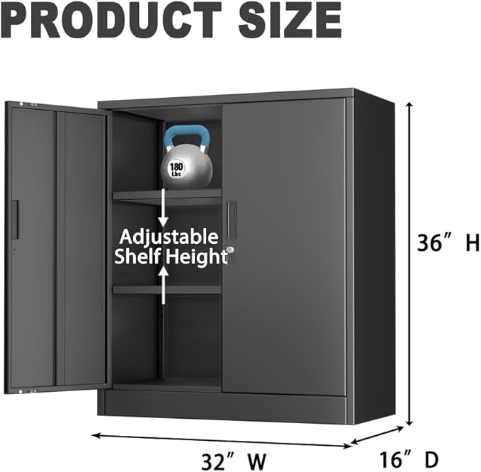 CJF Metal Storage Cabinet, 36" H Locking Storage Cabinet with Shelves and Doors, Metal Cabinets for Home Office, Garage, Utility Room and Basement (Black)