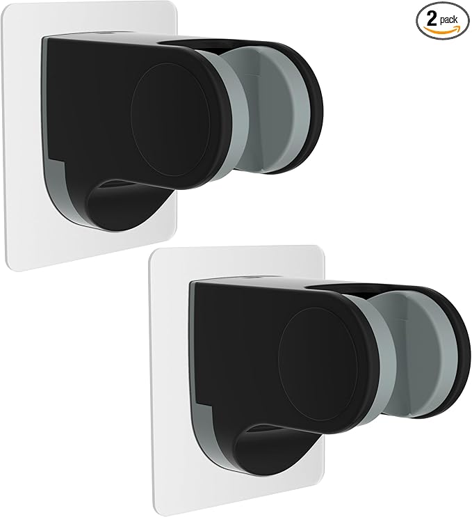 Hibbent 2 Pack Shower Head Holder - Strong Adhesive Wall Mount, Height Adjustable, No Drilling - Matte Black