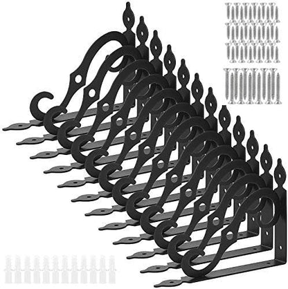 Acrux7 12 Pack Shelf Brackets 7.5X5.5 inch Thicken Iron Corner Brace Shelf Support Heavy Duty Wall Shelf Brackets Black Decorative L Shelf Support for Home Office School