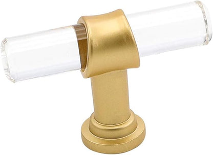 goldenwarm 200 Pack Acrylic Clear Cabinet Knobs T-bar Knobs Brushed Brass Acrylic Cabinet Handles Brushed Gold Drawer Pulls Handls Single Hole Hardware for Cupboard Door Dresser