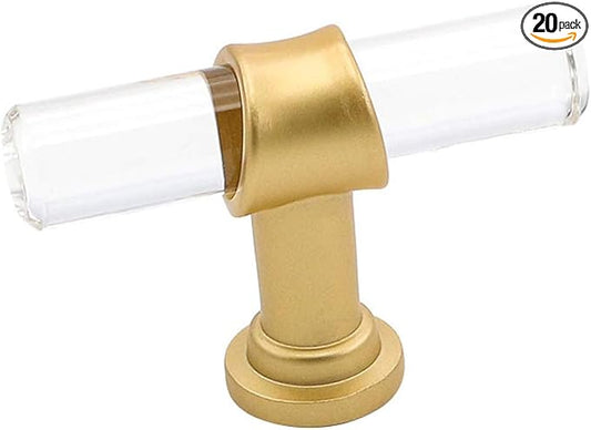 goldenwarm 20 Pack Clear Acrylic Cabinet Knobs Drawer Pulls and Knobs - LS9165GD Acrylic Kitchen Cabinet Handles Gold Kitchen Dresser Hardware and Handles