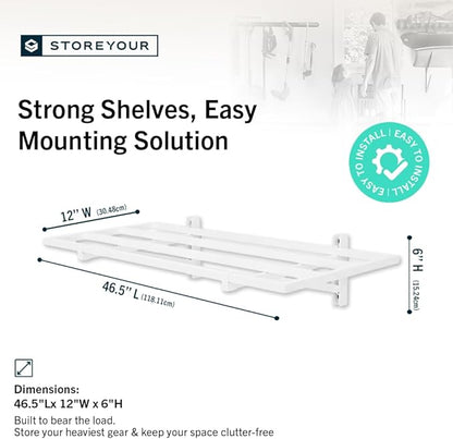 StoreYourBoard Heavy Duty Garage Shelf Wall Mount 1ft x 4ft – Wall-Mounted Shelving for Storage & Organization – Heavy Duty Garage Shelves for Tools, Bins, & Equipment – Holds 400 lbs - White