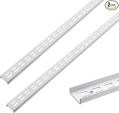 Shelving Track,ULIFESTAR Dual Trak Adjustable Wood Shelf Bracket,2PCS Direct Mount Into Fasttrack Garage Rail,Garage Organization System (32*12*1000mm/1.25*0.47*39.37" Double Row White)