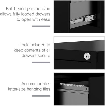 Pemberly Row 22" D Metal 4-Drawers Letter Width Vertical Filing Cabinet in Beige, Lockable, Sturdy Steel Construction, Office or Home Use, Secure Storage for Documents