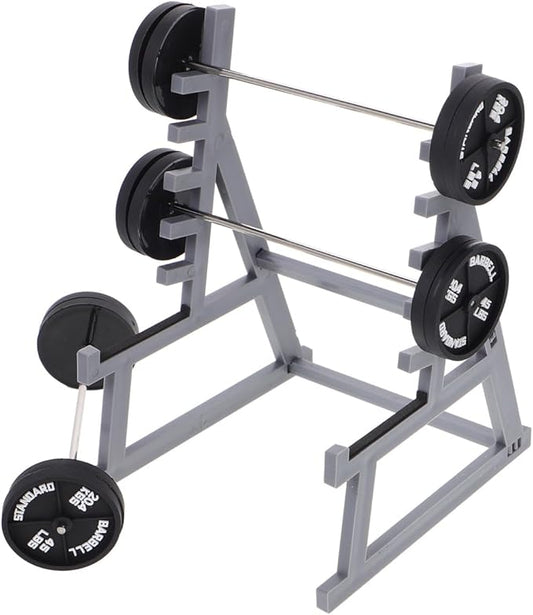 ibasenice Miniature Squat Rack Pen Holder with Barbell Pen, Dollhouse Gym Furniture, Office Desk Decor, Black Plastic, 6.29x4.72x3.93 Inches, Set of 4 for Home, Office, Car