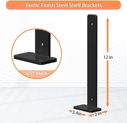 Floating Shelf Brackets upgraded,12 inch, Black Heavy Duty Iron Shelf Brackets, Industrial Modern Floating Shelf Support for Wall Mount Shelves,Wide Brackets ,4 Pack, Support DIY(5mm Thickening Type).