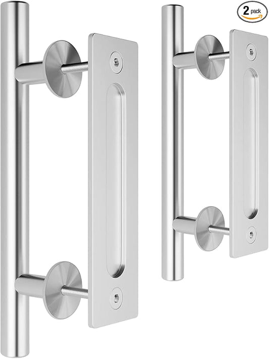 SMARTSTANDARD 12" Barn Door Handles 2PCS,Sliding Barn Door Pull Handle Stainless Steel,Heavy Duty Large Rustic Two-Side Design for Gates Garages Sheds Furniture Round