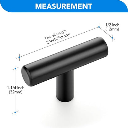 Black Cabinet Handles Single Hole Stainless Steel Drawer Pulls for Cabinets, Dresser, Bathroom 30 Pack