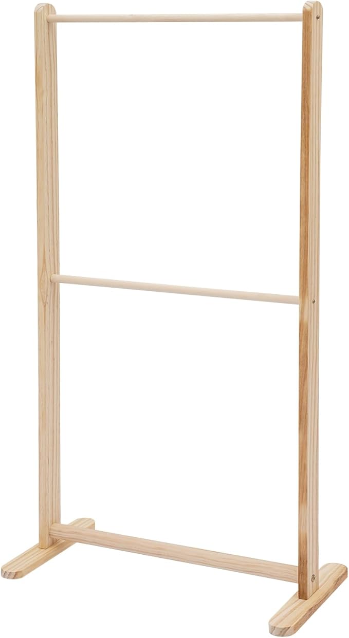 2-Tier Solid Wood Pet Clothing Display Stand, 43.3" Height Natural Log Color Garment Rack for Small Dog Cat Clothes, Adjustable Rod for Towels, Boutique Store & Home Storage Organizer