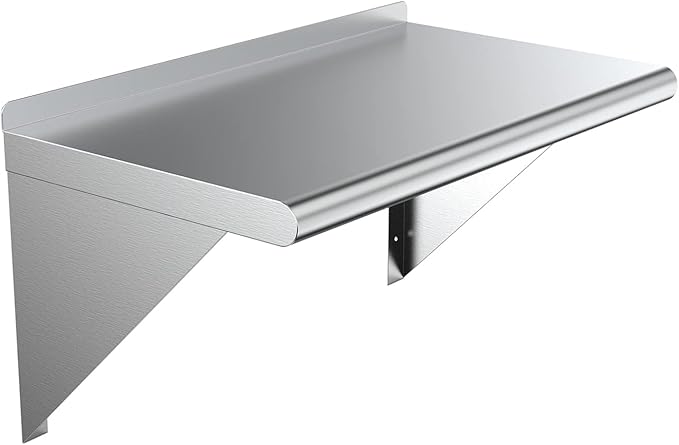 NSF Certified 18 Gauge Heavy Duty Stainless Steel Wall Shelf with Brackets for Kitchens, Utility Rooms, Storage, Offices & Home (30"x14")