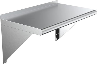 NSF Certified 18 Gauge Heavy Duty Stainless Steel Wall Shelf with Brackets for Kitchens, Utility Rooms, Storage, Offices & Home (30"x18")