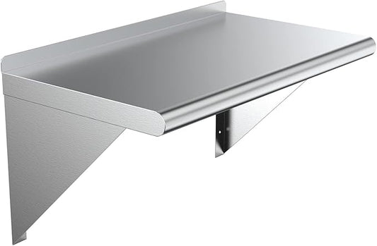 NSF Certified 18 Gauge Heavy Duty Stainless Steel Wall Shelf with Brackets for Kitchens, Utility Rooms, Storage, Offices & Home (30"x18")