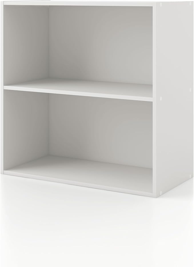 Homes: Inside + Out Apexa 2-Tier Cube Storage Organizer Shelves, Stackable Wood Bookcase Fits Cubby Bins for Organization, Dorm Teen Room Decor & Home Office, White