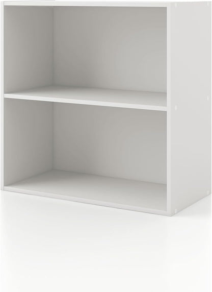 Homes: Inside + Out Apexa 2-Tier Cube Storage Organizer Shelves, Stackable Wood Bookcase Fits Cubby Bins for Organization, Dorm Teen Room Decor & Home Office, White