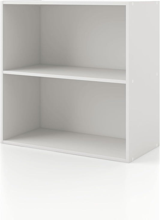 Homes: Inside + Out Apexa 2-Tier Cube Storage Organizer Shelves, Stackable Wood Bookcase Fits Cubby Bins for Organization, Dorm Teen Room Decor & Home Office, White