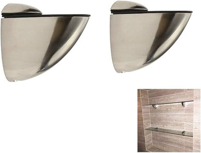 Metal Adjustable Wood/Glass Shelf Bracket Wall Mount 2 Pcs or One Pair, Brushed Nickel