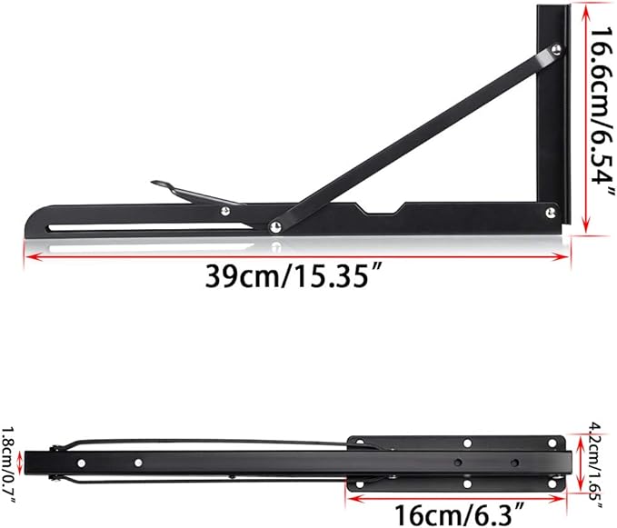 Sumnacon Sturdy Folding Shelf Brackets - Heavy Duty Metal Triangle Table Bench 2 Pcs Folding Shelf Bracket White for Wall Mounted (16 Inch Black)